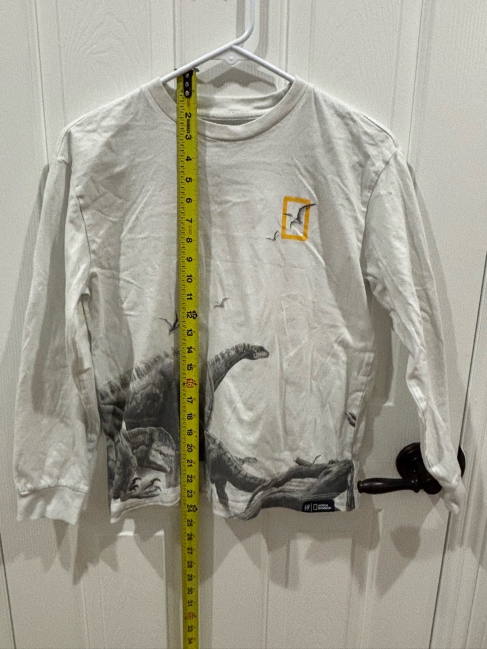Boys GAP National Geographic White Dinosaur Graphic Long-Sleeve Tee - Picture 7 of 9